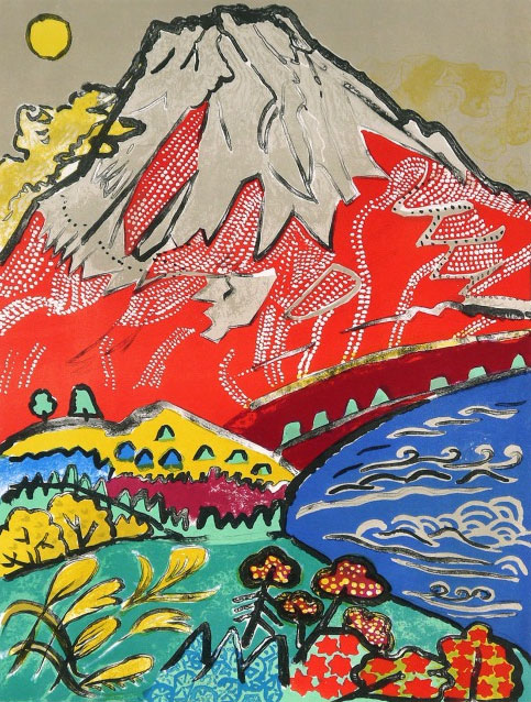 河口湖の赤富士