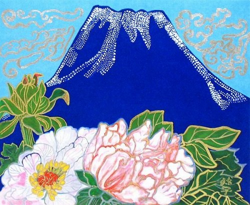 片岡球子 牡丹と青富士